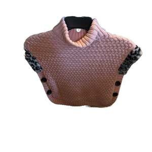 Aspen Kids Girls pink Knit Turtleneck Poncho with Faux Fur Trim